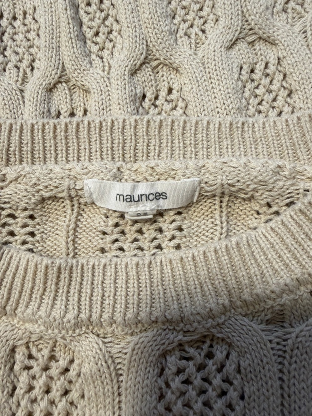 Maurices Cream Cable Stitch Crewneck Sweater 100% cotton - Picture 5 of 6